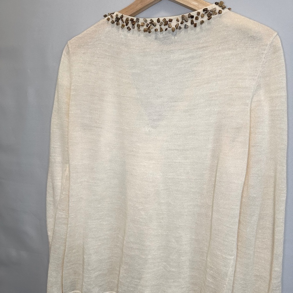 Evie Womens Blouse 100% Linen Knit Beaded Long Sleeve Side Slit Tunic Sweater S - Picture 7 of 9